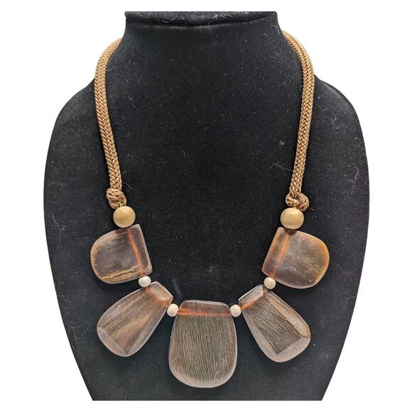 Vintage Mid Century Womens Bib Necklace Peach Tone Stones Rope Necklace - Picture 1 of 5